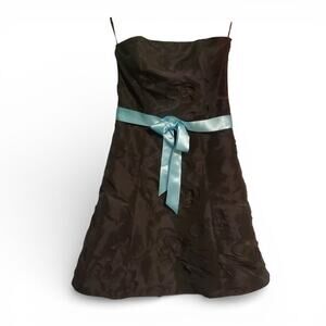 Vintage 90s Y2K Black Strapless Blue Bow Jessica McClintock Gunne Sax Dress